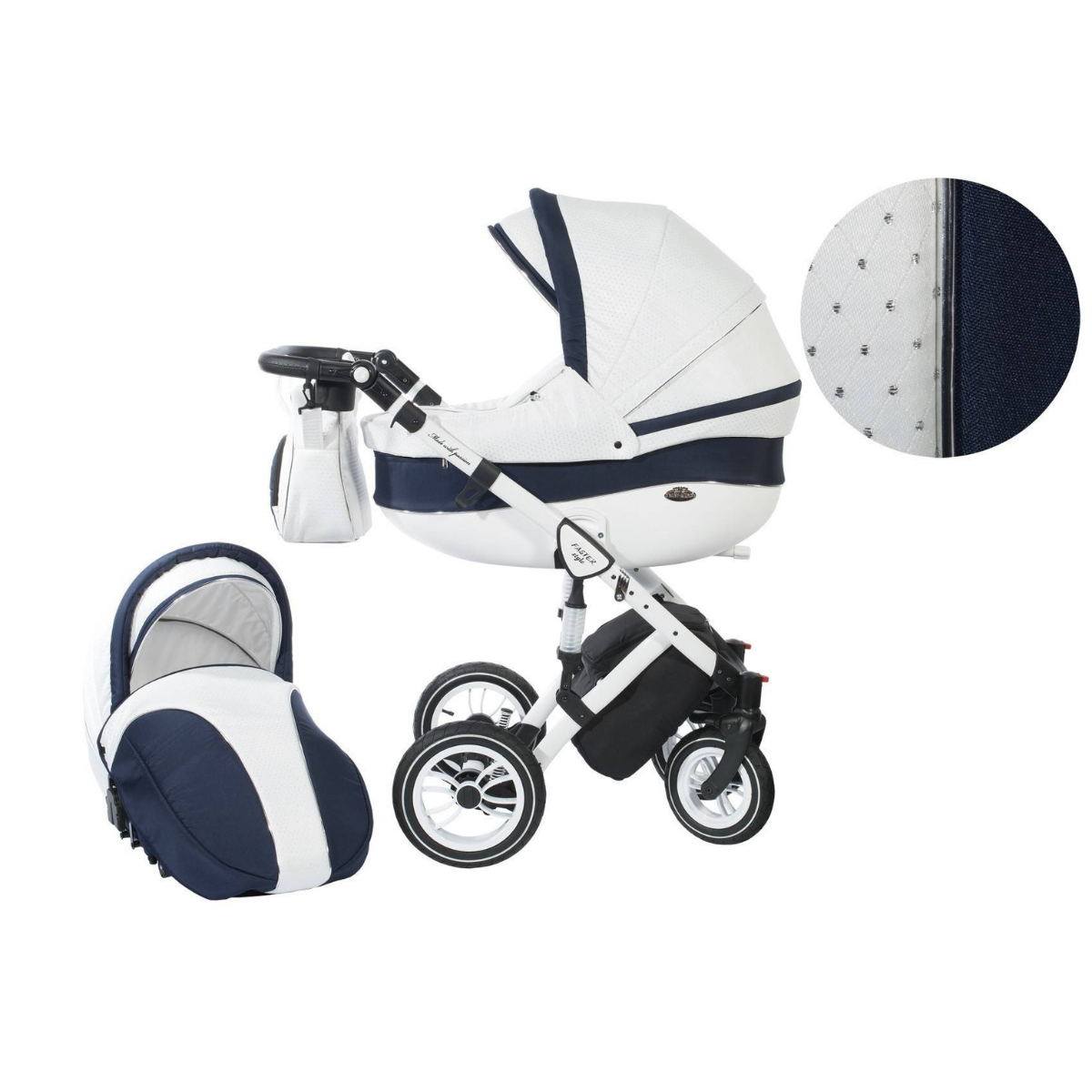 Количка Baby Merc 2 в 1 модел Style бяла с тъмно синьо - Stellina.bg