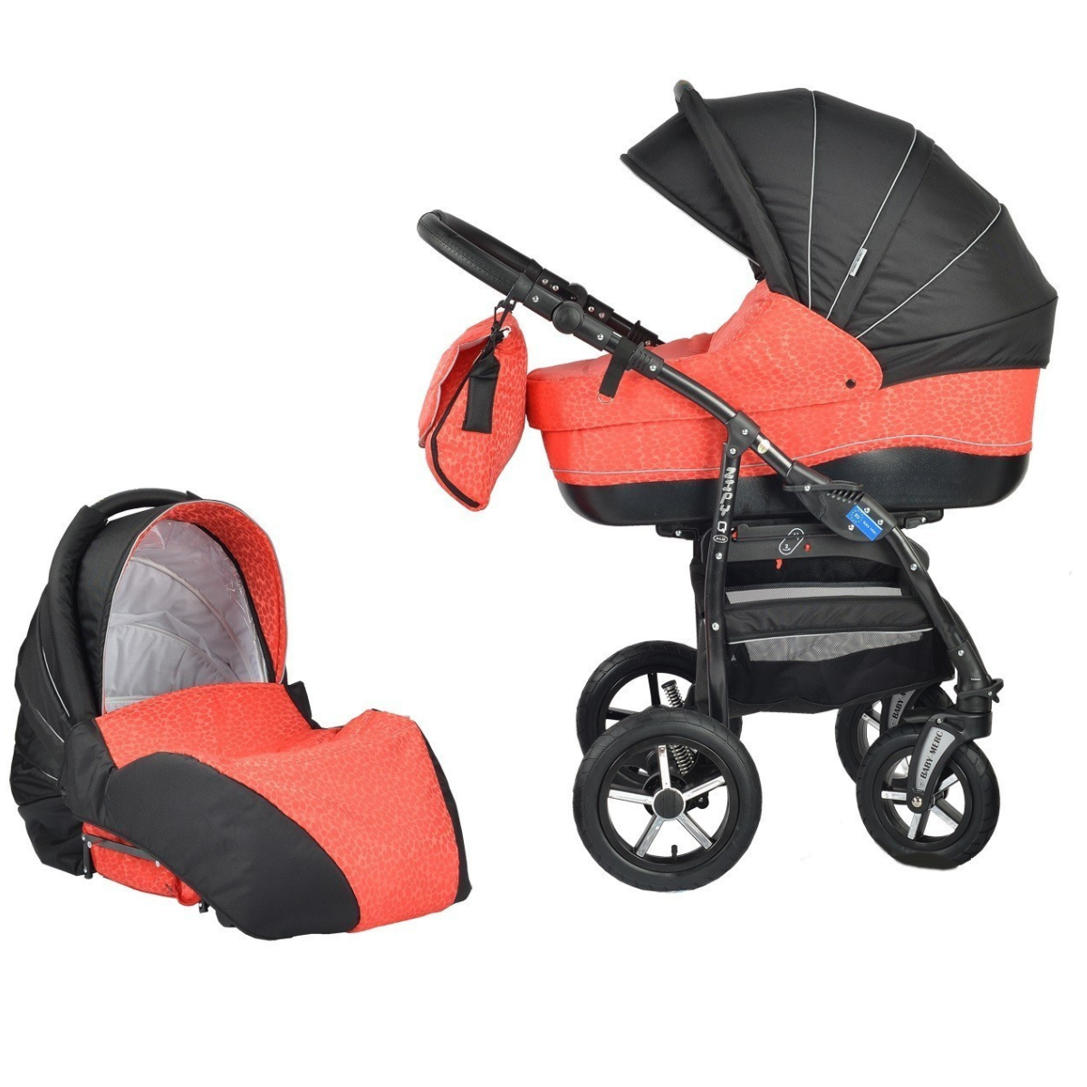 Детска количка Baby Merc 2 в 1 модел ZIPY черна с червено Stellina.bg
