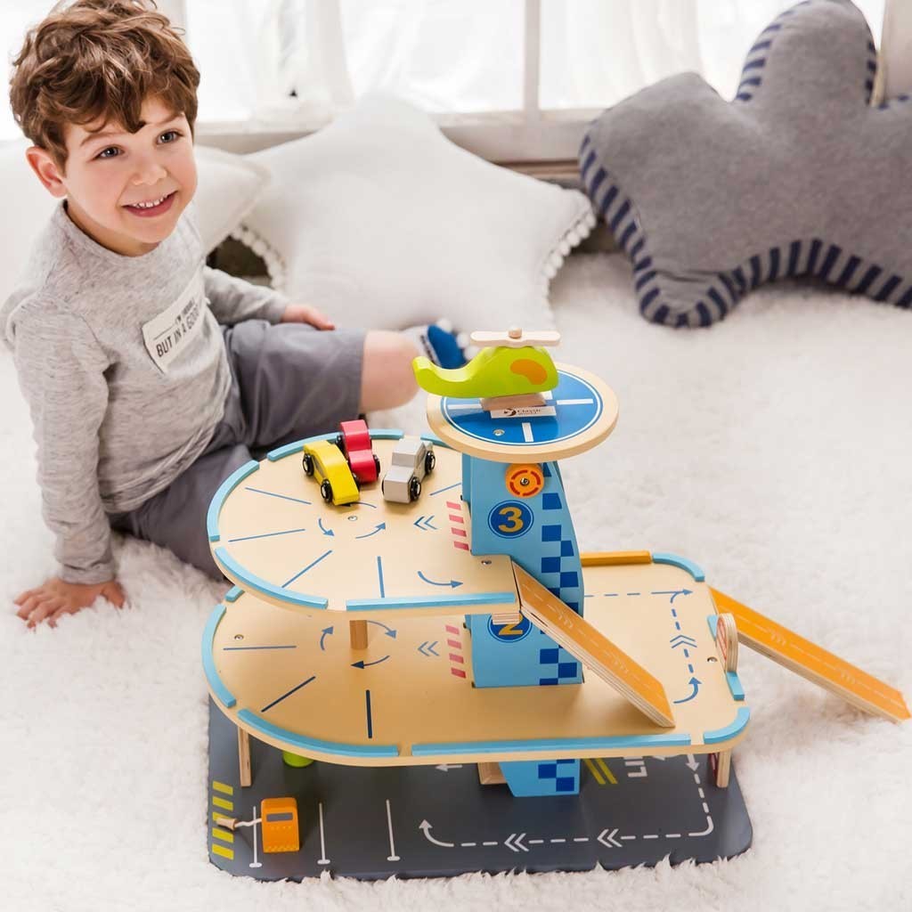 Детски дървен гараж с колички - 3 нива - Stellina.bg