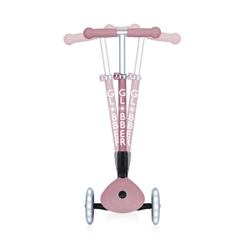 Сгъваема еко тротинетка с 3 колела GLOBBER JUNIOR FOLDABLE LIGHTS ECOLOGIC – цвят бери - Stellina.bg